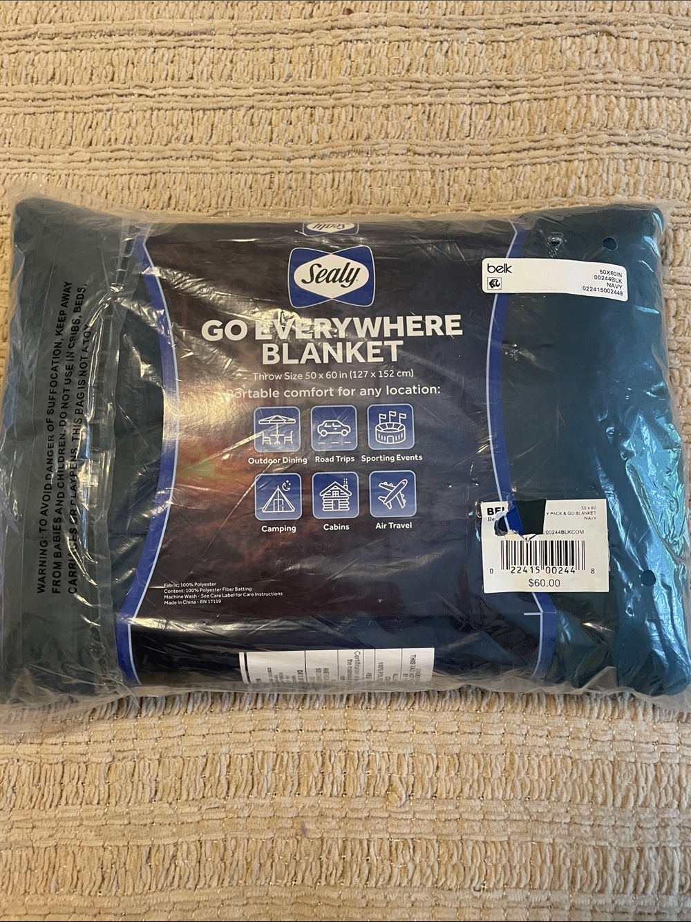Sealy Go Everywhere Throw Blanket - Navy Blue